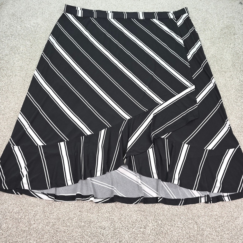 Susan Graver Liquid Knit Skirt‎ 3X Black White Striped Ruffle High Low Hem Mens